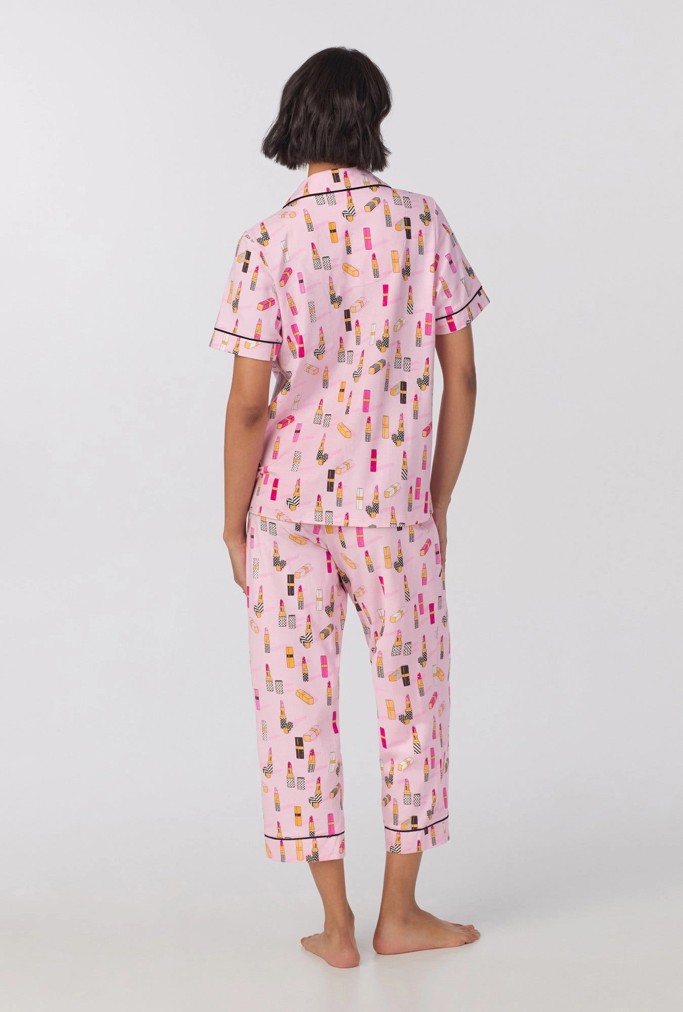 Pretty In Pink Short Sleeve Classic Stretch Jersey Cropped PJ Set