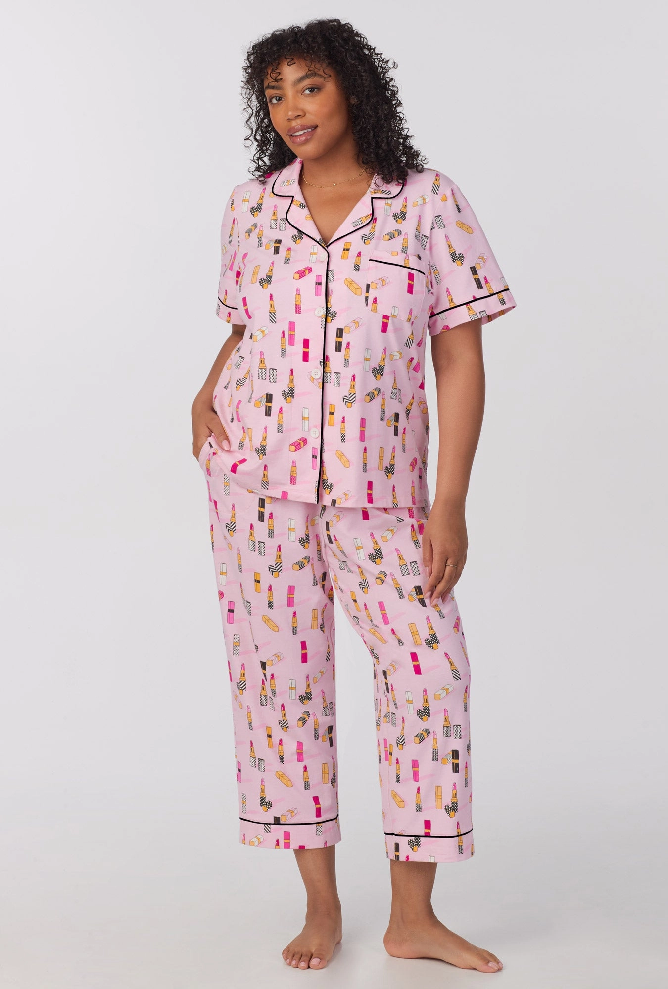 Pretty In Pink Short Sleeve Classic Stretch Jersey Cropped PJ Set