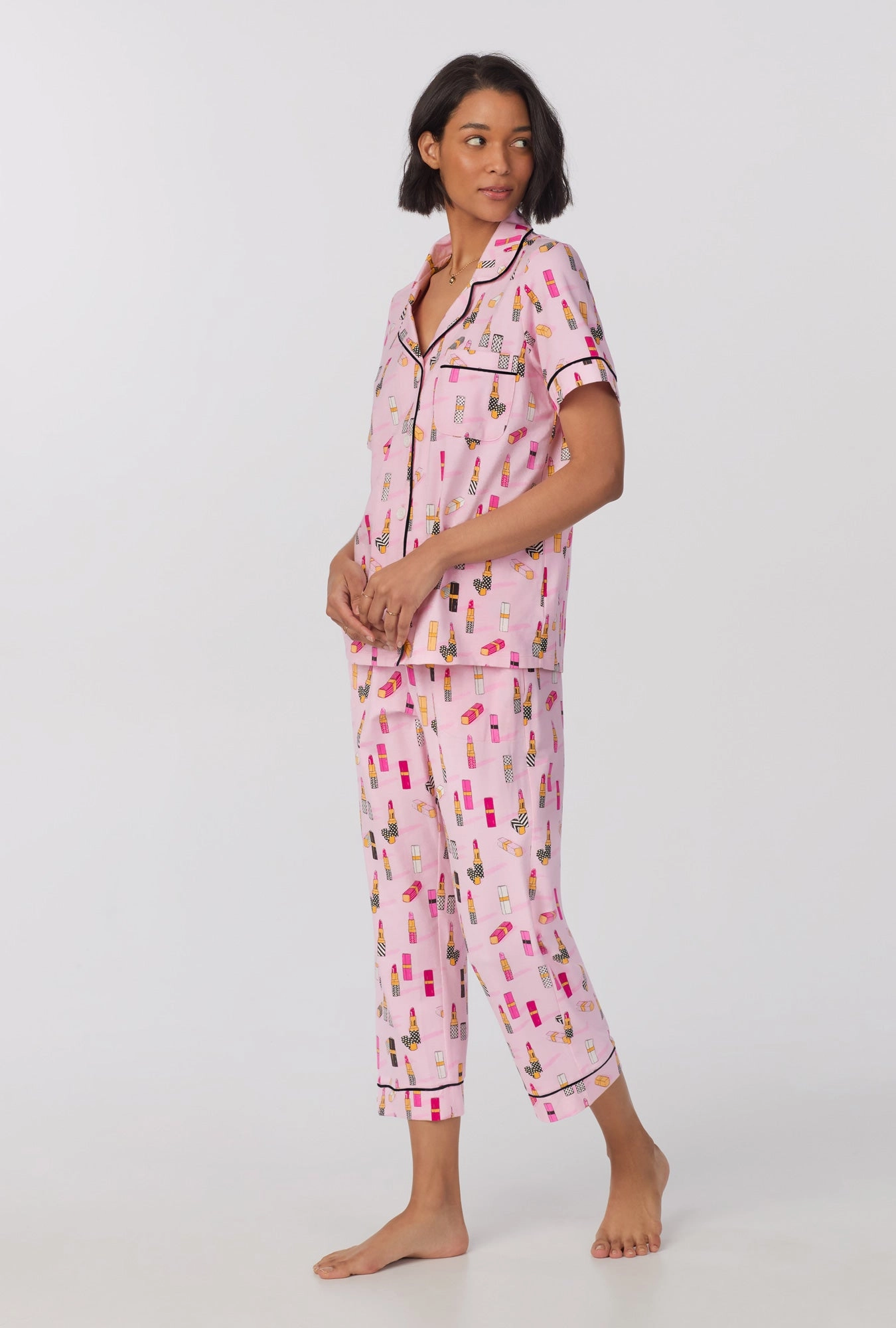 Pretty In Pink Short Sleeve Classic Stretch Jersey Cropped PJ Set
