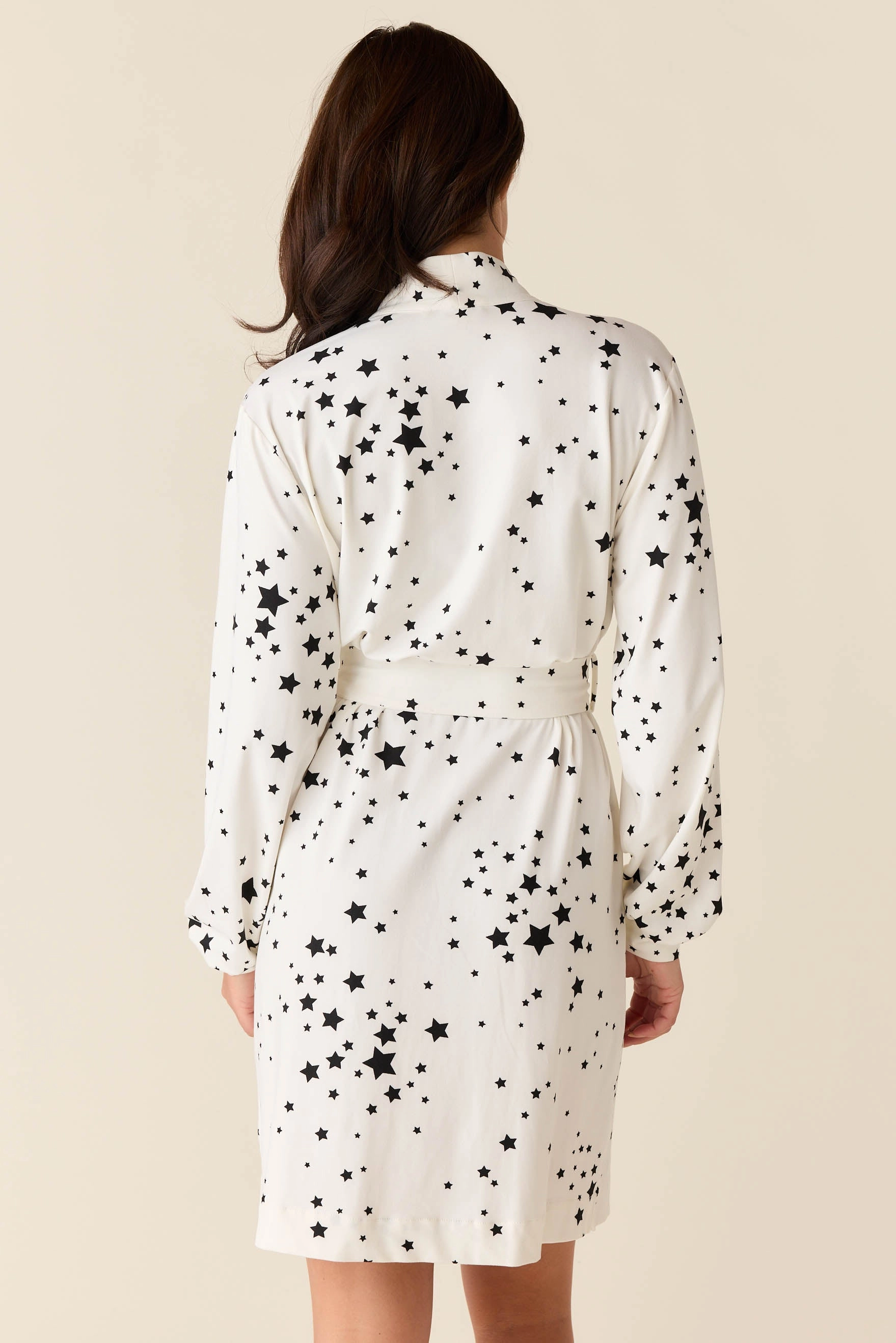 Quinn Banded Short Robe | White Stars