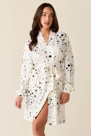 Quinn Banded Short Robe | White Stars
