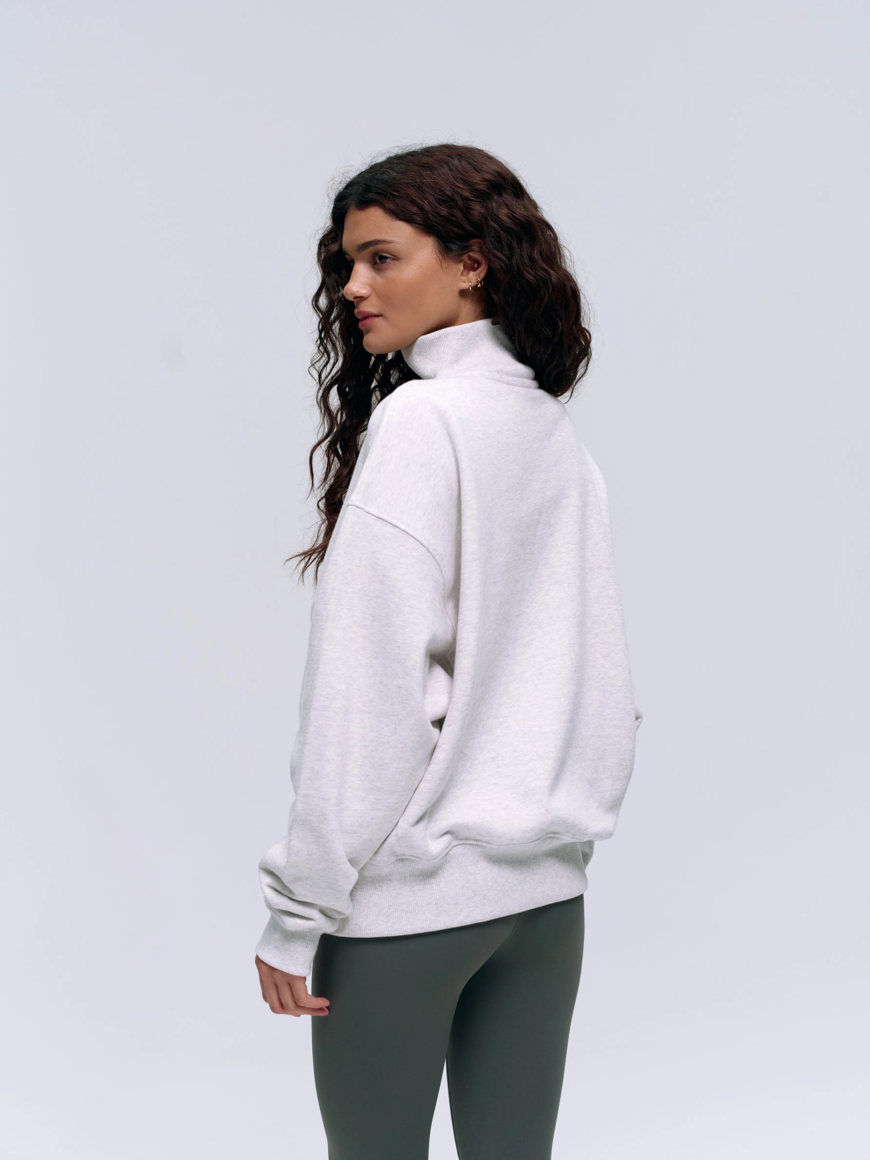 Relaxed Funnel Neck Zip Sweatshirt - Light Grey Melange