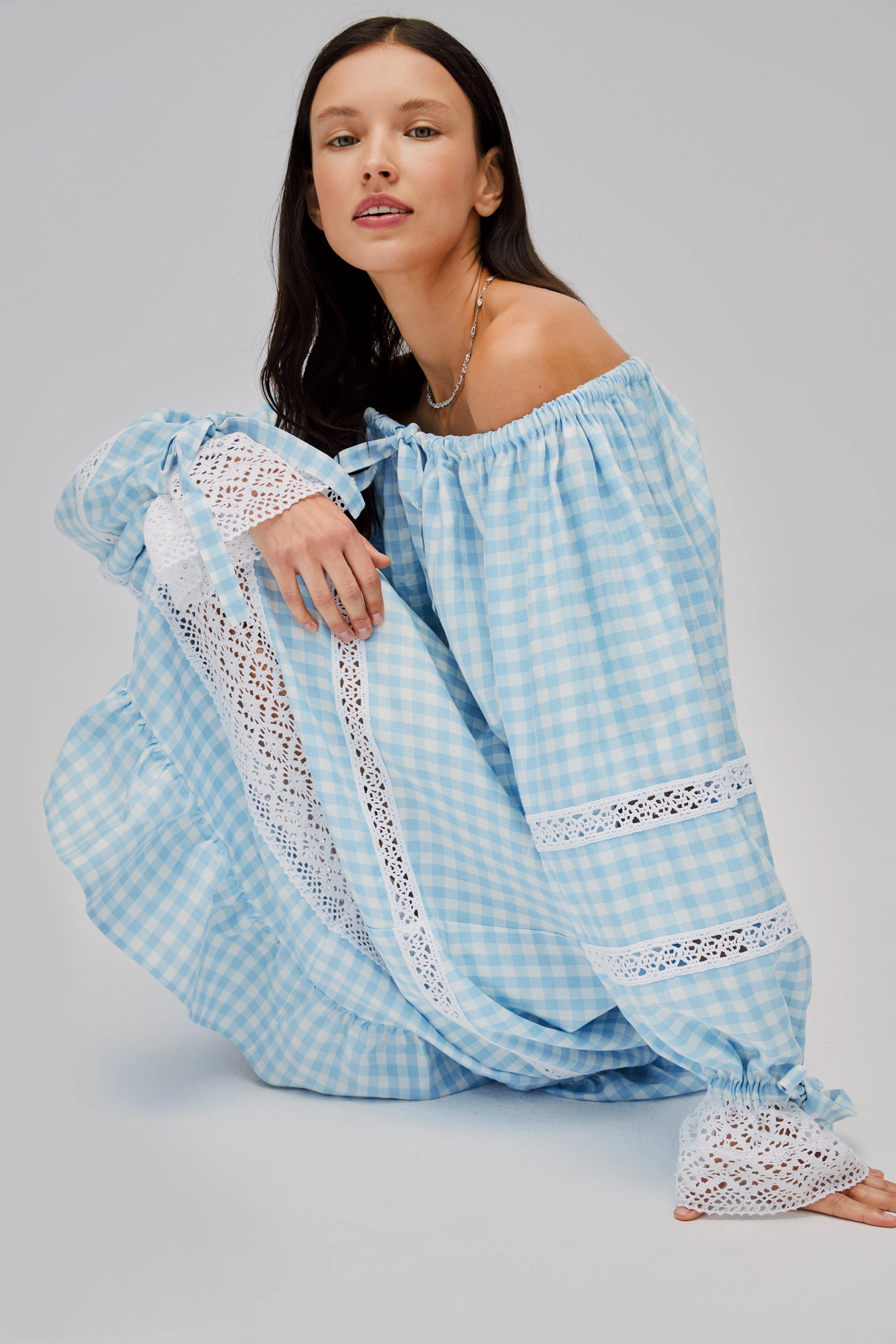 Romantica Lounge Dress in Blue Vichy