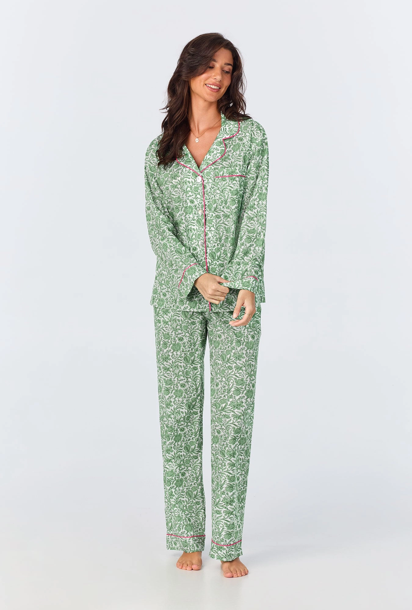 Sambourne Long Sleeve Classic Woven Cotton Tana Lawn Long PJ Set Made with Liberty Fabrics