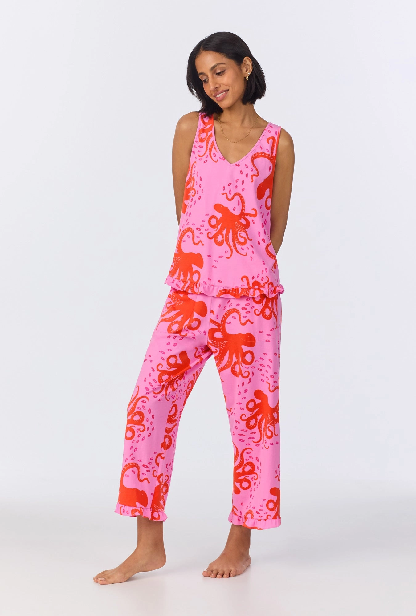Sea Dreamers Ruffle Tank Stretch Cropped PJ Set