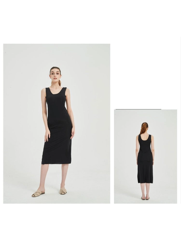 Sexy Seamless Long Ice Silk Slip Night Dresses 