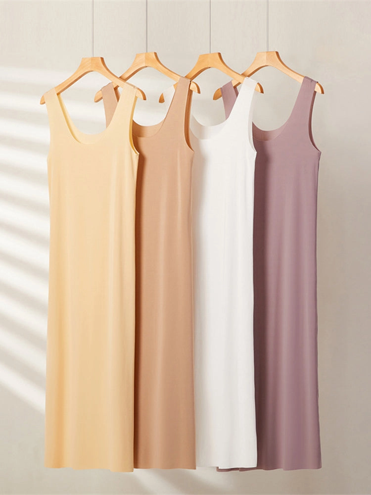 Sexy Seamless Long Ice Silk Slip Night Dresses 