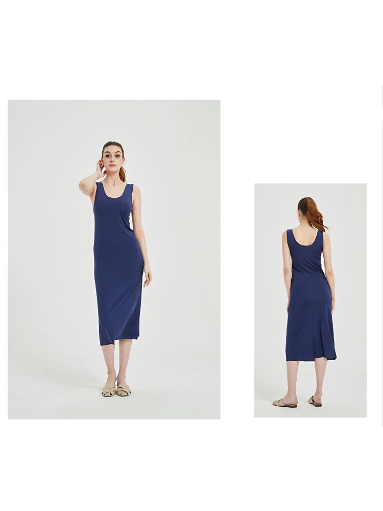 Sexy Seamless Long Ice Silk Slip Night Dresses 