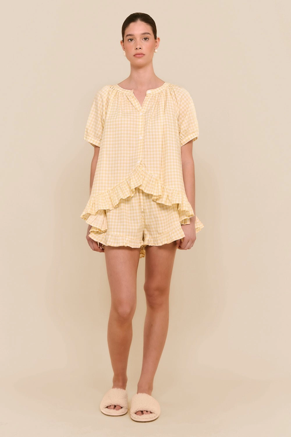 Sophie Sleep Set - Cotton - Gingham Yellow