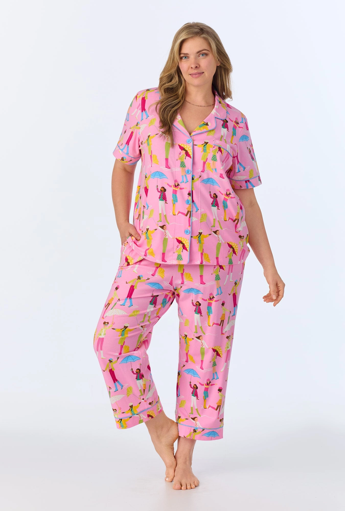 Spring Showers  Short Sleeve Classic Stretch Jersey Cropped PJ Set