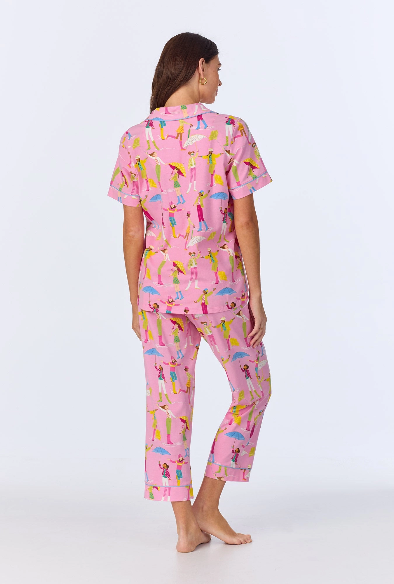 Spring Showers  Short Sleeve Classic Stretch Jersey Cropped PJ Set