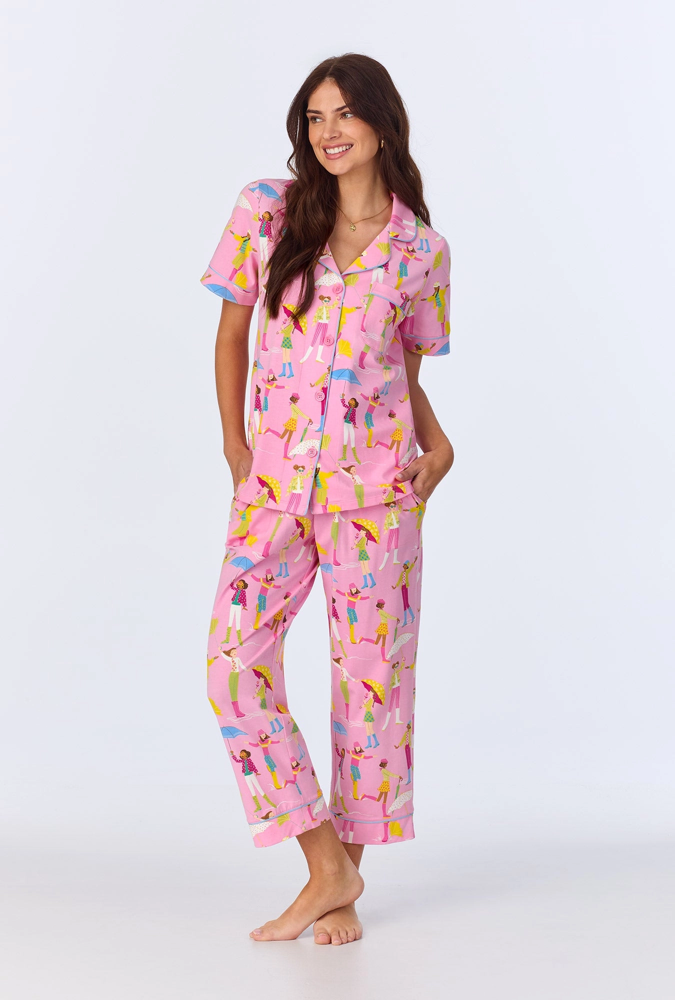 Spring Showers  Short Sleeve Classic Stretch Jersey Cropped PJ Set
