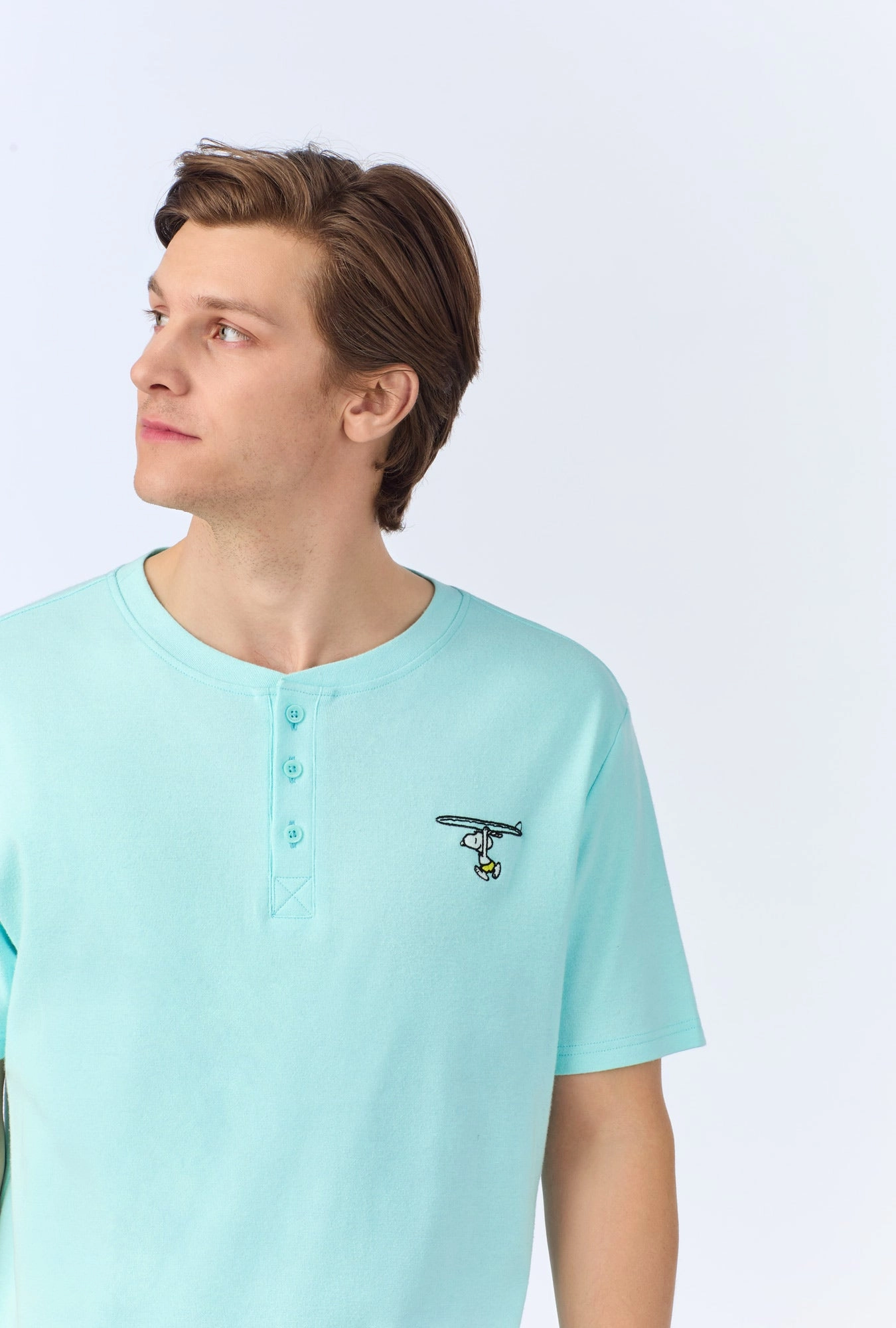 Surfside Snoopy® Men's Short Sleeve Henley Stretch Jersey Boxer PJ Set