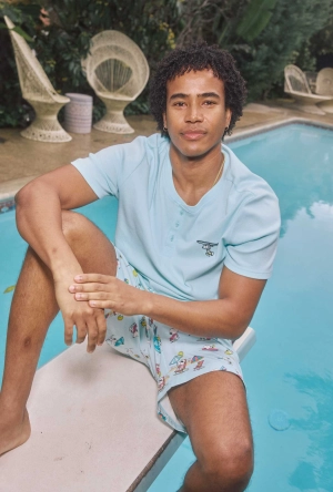 Surfside Snoopy® Men's Short Sleeve Henley Stretch Jersey Boxer PJ Set