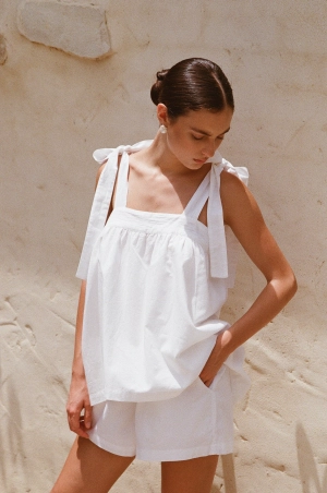Suzie Tie Sleep Set - White Washed Cotton