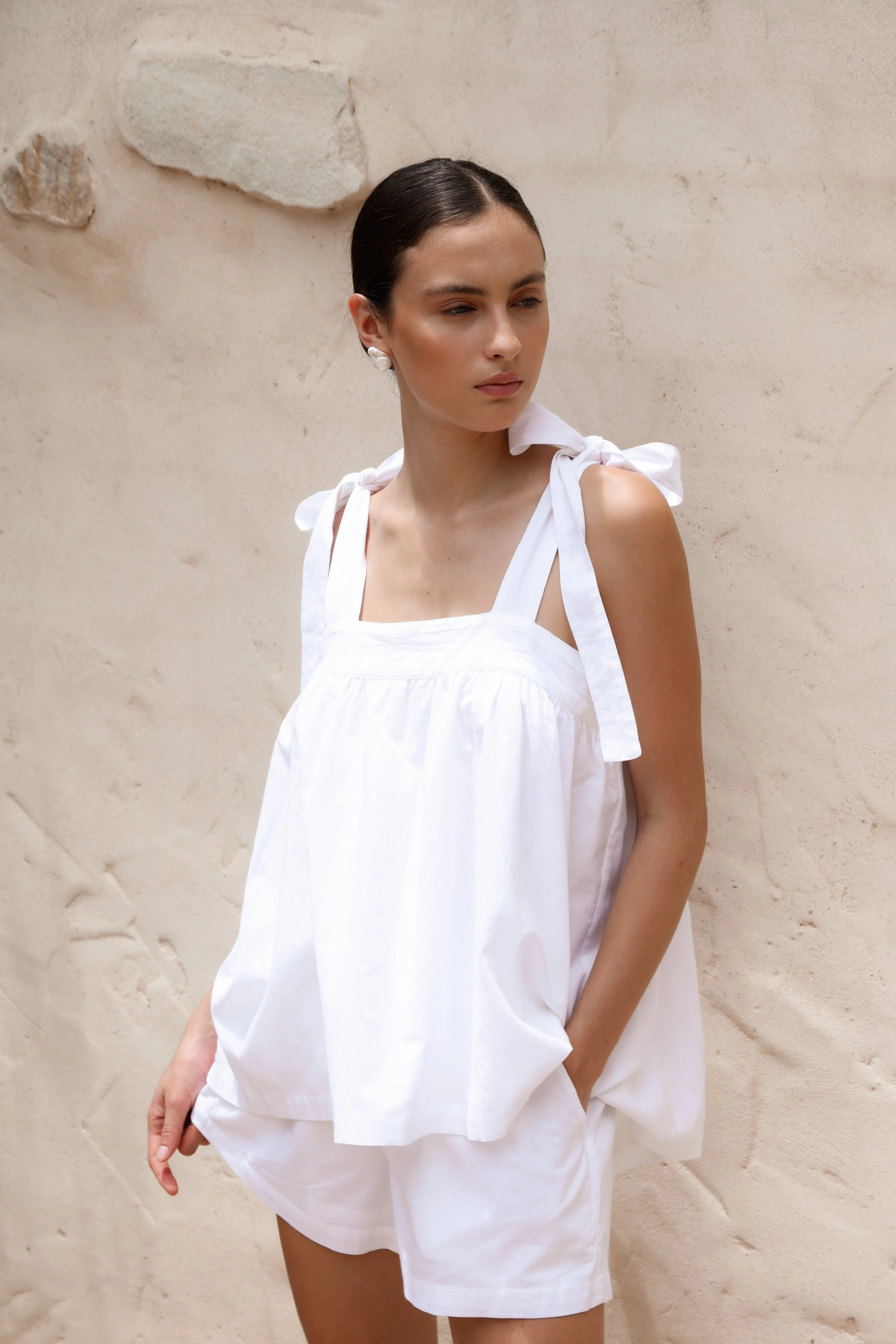 Suzie Tie Sleep Set - White Washed Cotton