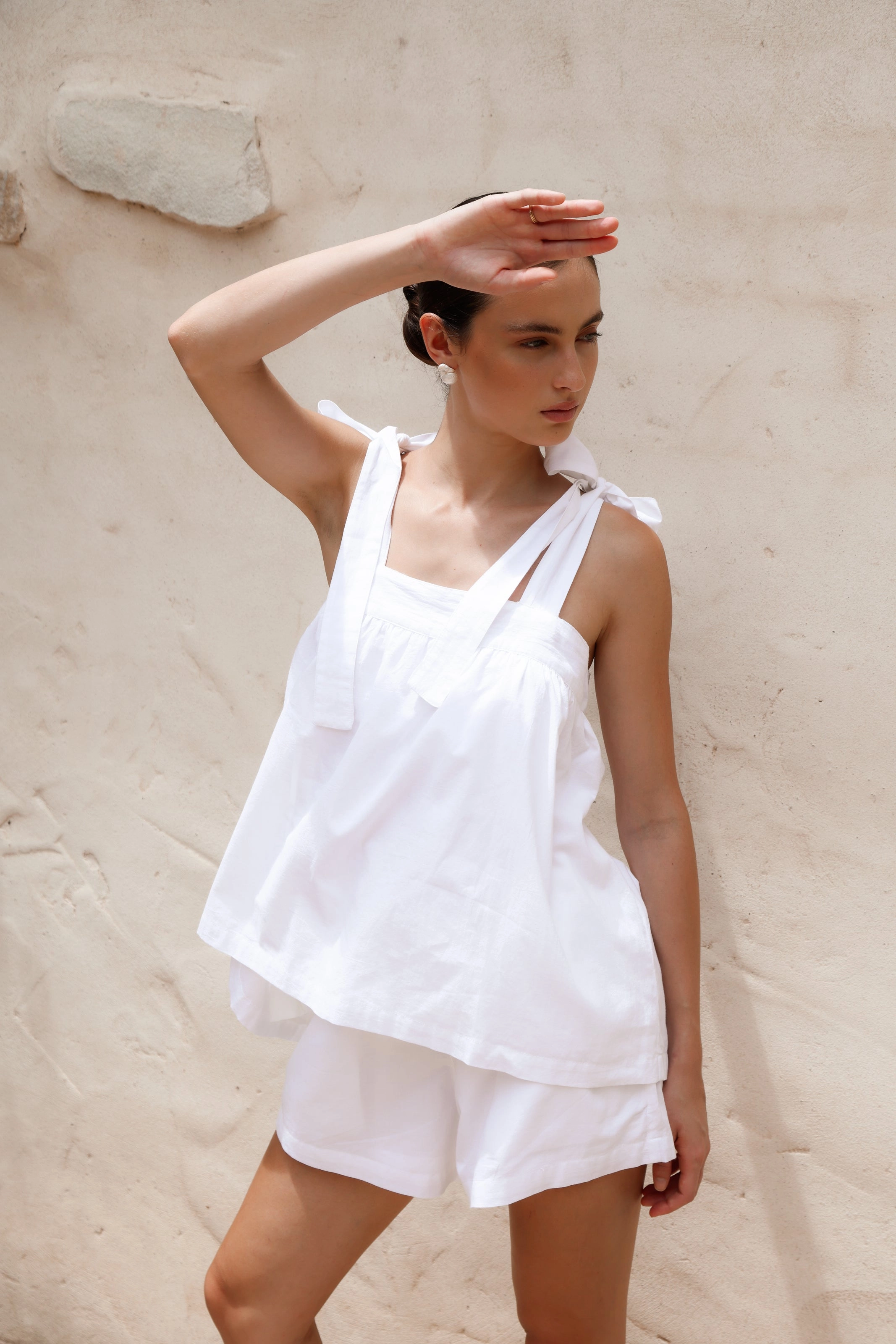 Suzie Tie Sleep Set - White Washed Cotton