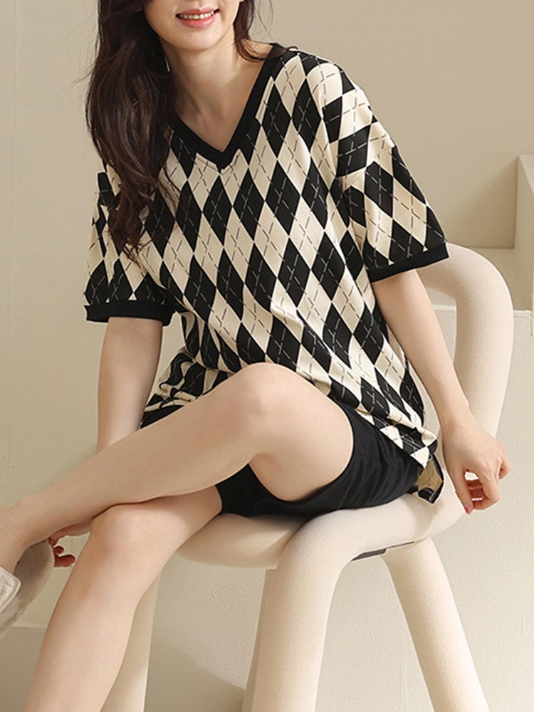 Women's Causal Sleepwear Lightweight Cotton Short Sleeves Pajama Sets