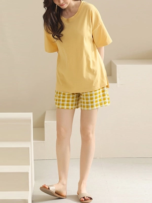 Women's Causal Sleepwear Lightweight Cotton Short Sleeves Pajama Sets