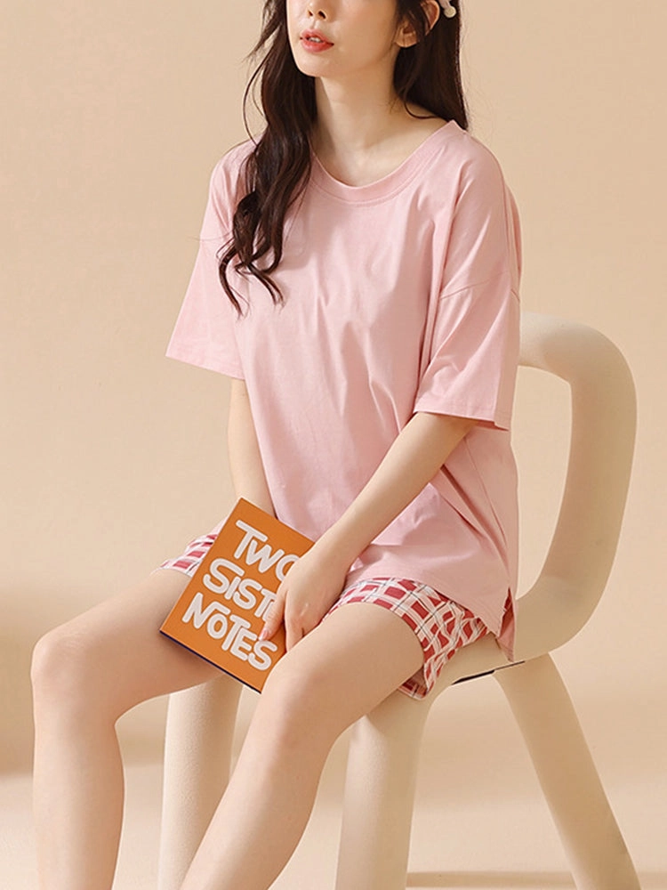 Women's Causal Sleepwear Lightweight Cotton Short Sleeves Pajama Sets